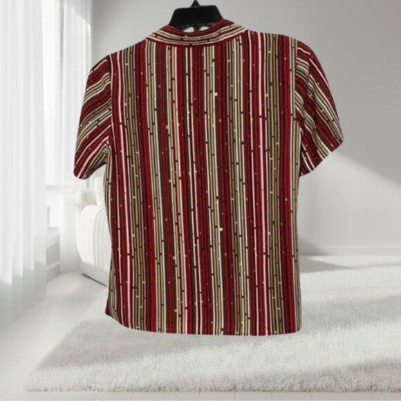 Notations Retro 90s Satin Striped Short Sleeve Button Down Shirt Top Petite M - Picture 3 of 12